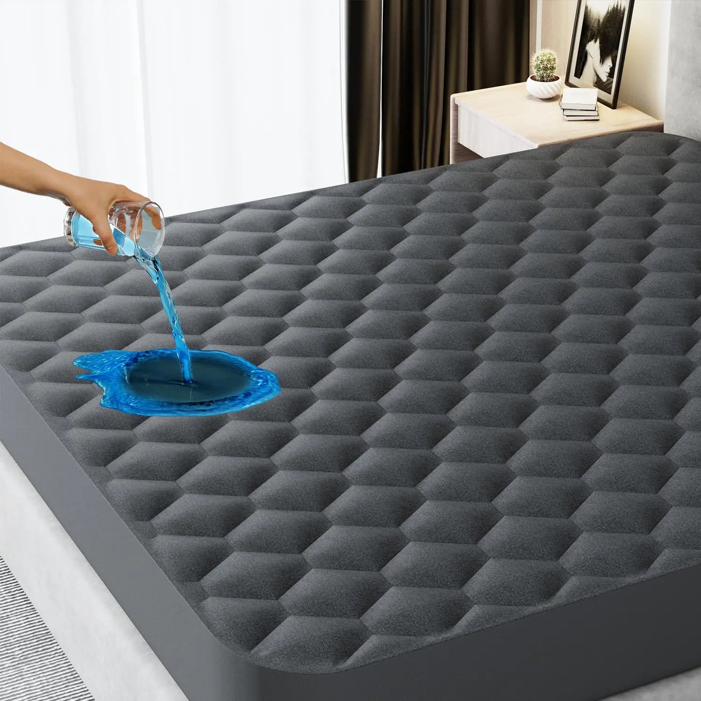Waterproof King Mattress Protector Noiseless King Size Mattress Pad with Deep Pocket Fitted Up to 8-21 inches Soft & Breathable Bed Mattress Cover Washable for Home Bedroom Hotel (Gray)