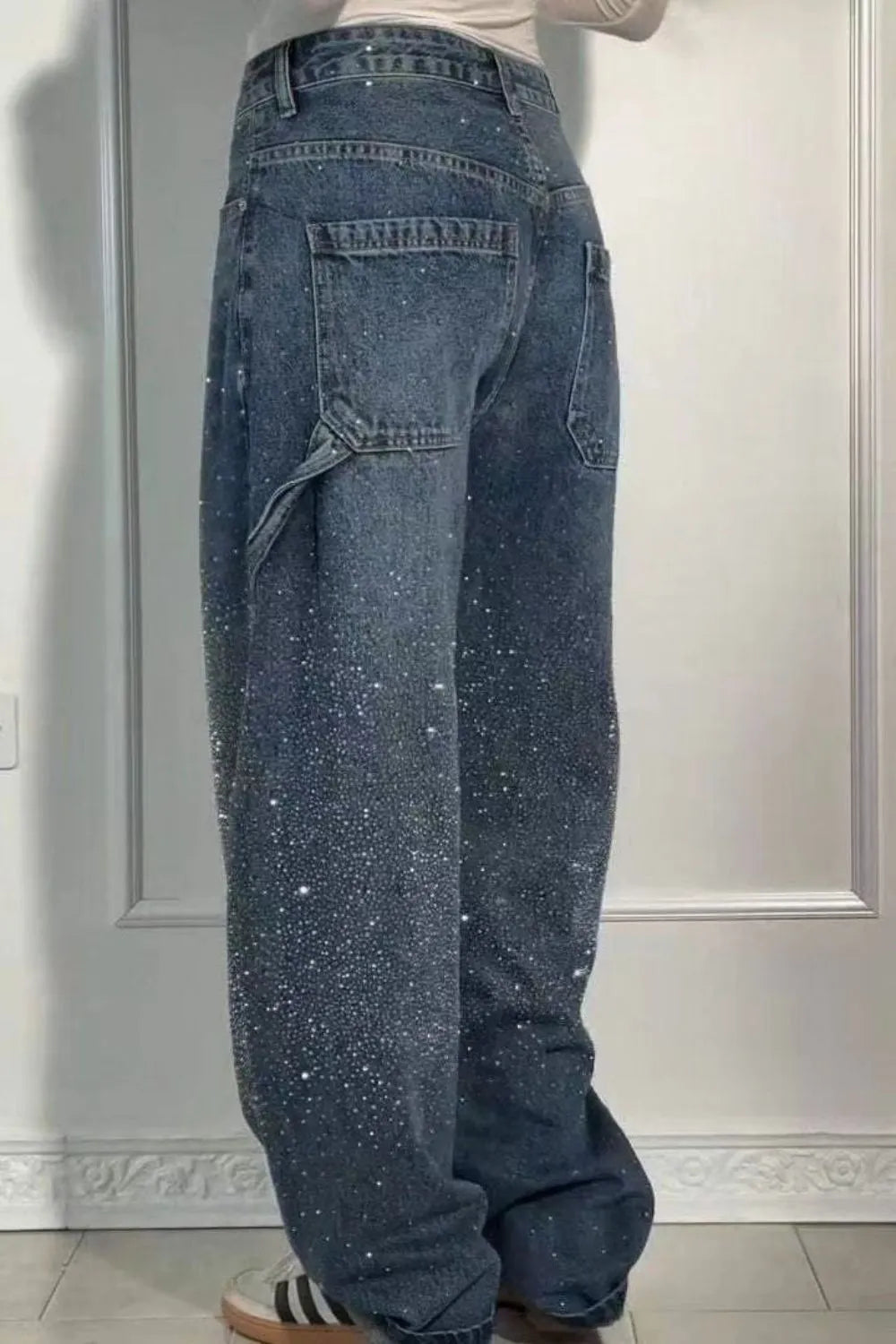 Full Size Washed Rhinestone Detail Wide leg Jeans Plus Size