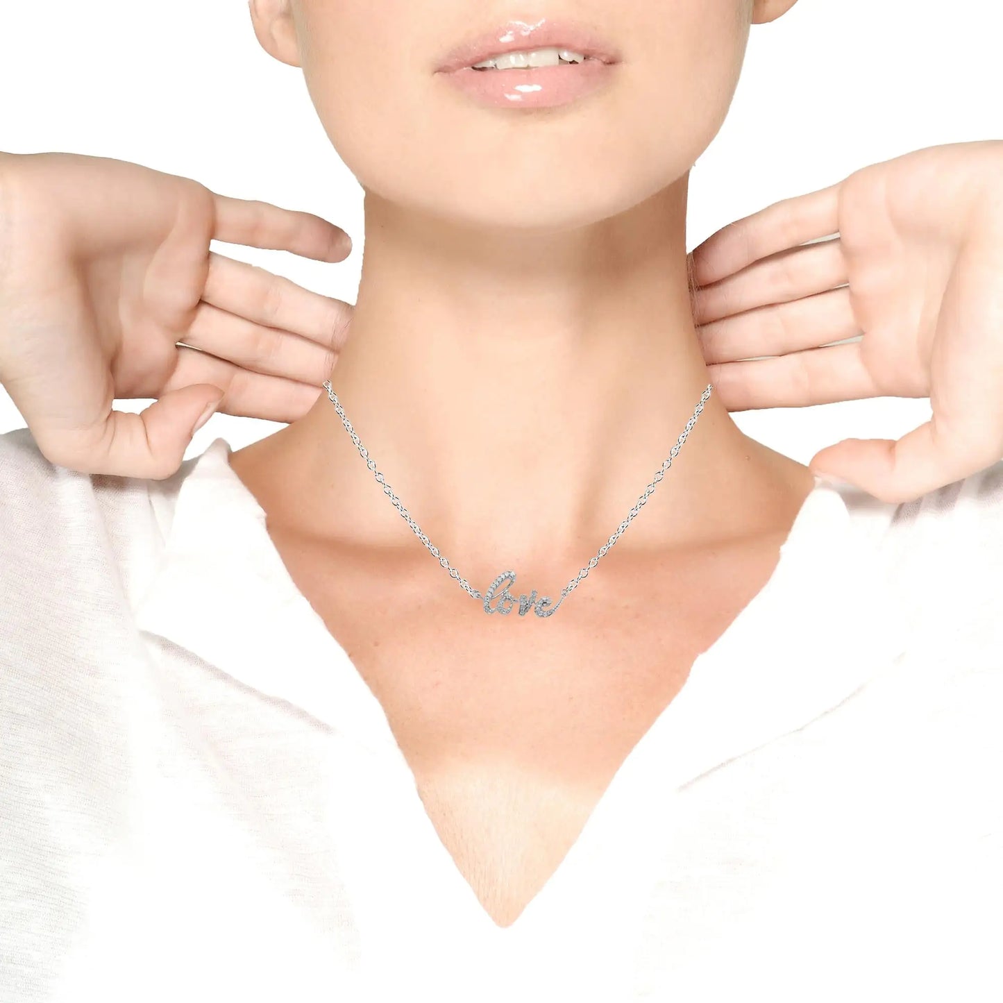 Style Loft Collection Love .925 Sterling Silver 1/5 Ctw Round Diamond 18" Pendant Necklace (I-J Color, I2-I3 Clarity)