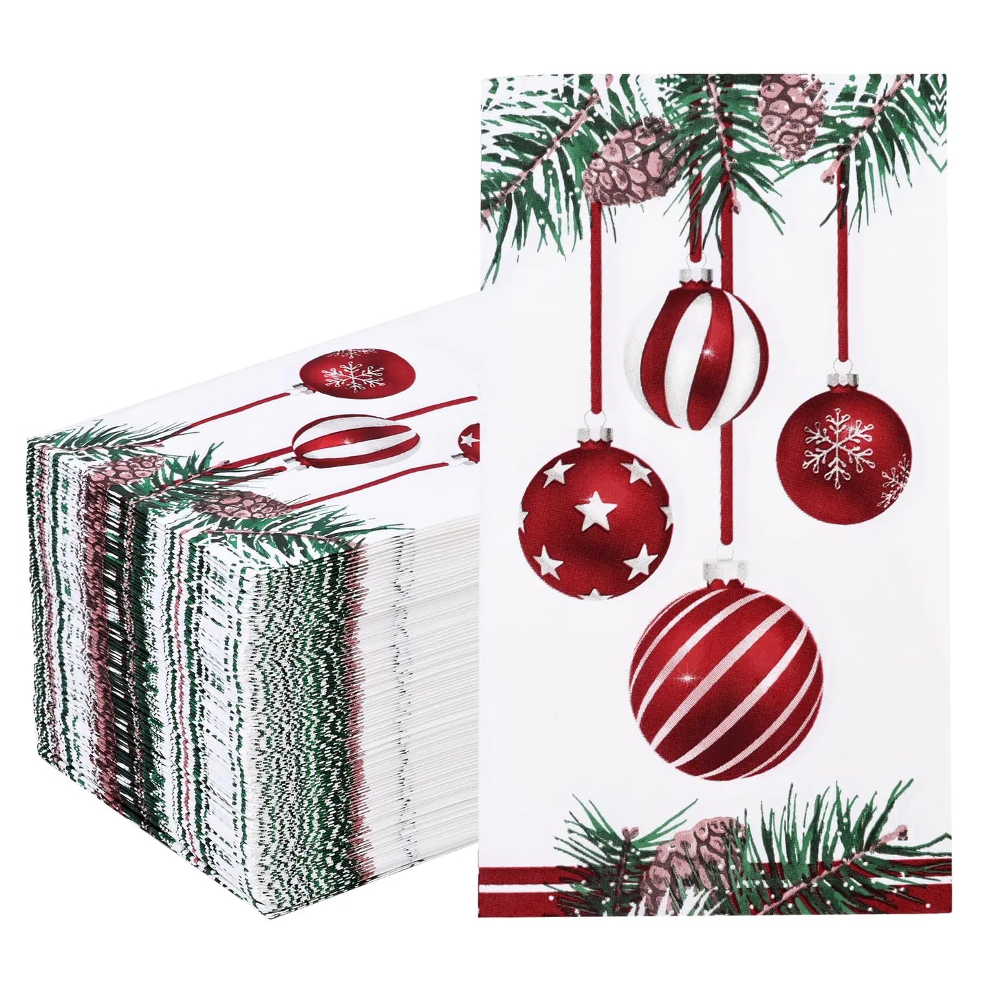 Homlouue 100 Pcs Christmas Guest Napkins Hanging Ornaments Pine Cone 3 Ply Paper Napkins Christmas Paper Napkins Disposable for Dinner Cocktail Party Decorations Xmas Guest Towels for Bathroom
