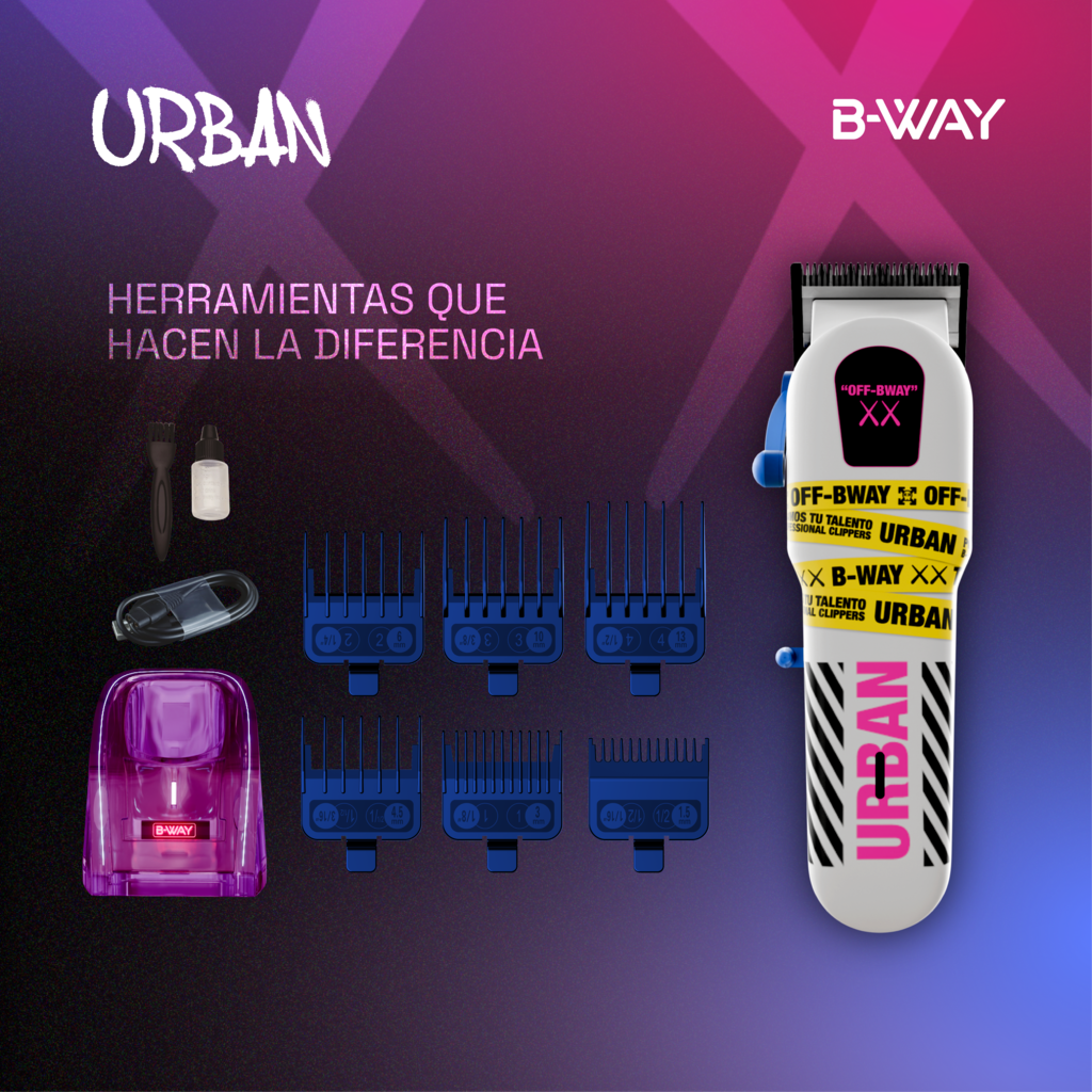 B-WAY Professional Barber Kit – Cordless Hair Clipper, Trimmer & Foil Shaver Set – Urban New Clipper, CUTZ White Detail Trimmer & OFF White Shaver for Fades, Haircuts & Finishing