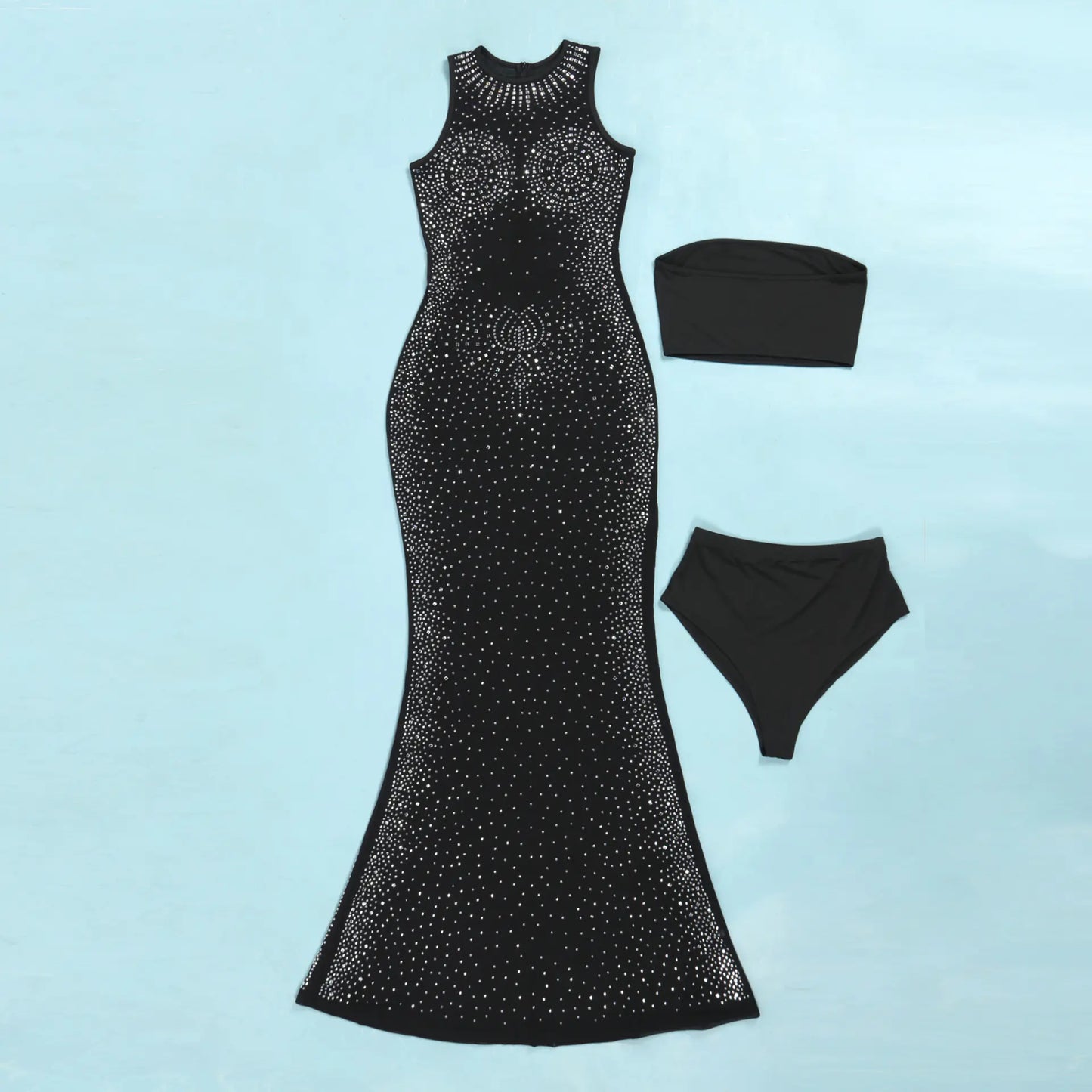 Style Loft Collection Rhinestone Sleeveless See-Through Dress