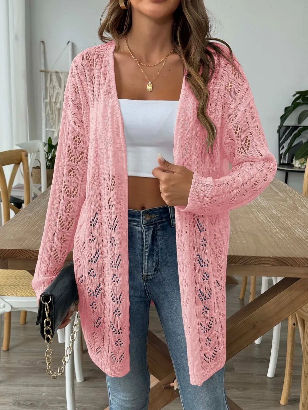 Hollow woven sweater without buttons air-conditioned sweater casual jacket