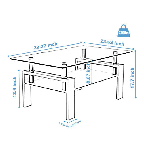 Style Loft Collection Elegant Black Glass Coffee Table