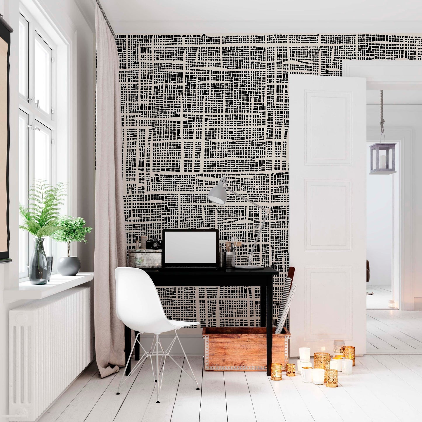 Black and beige Plaid wallpaper | Kitchen + Metal