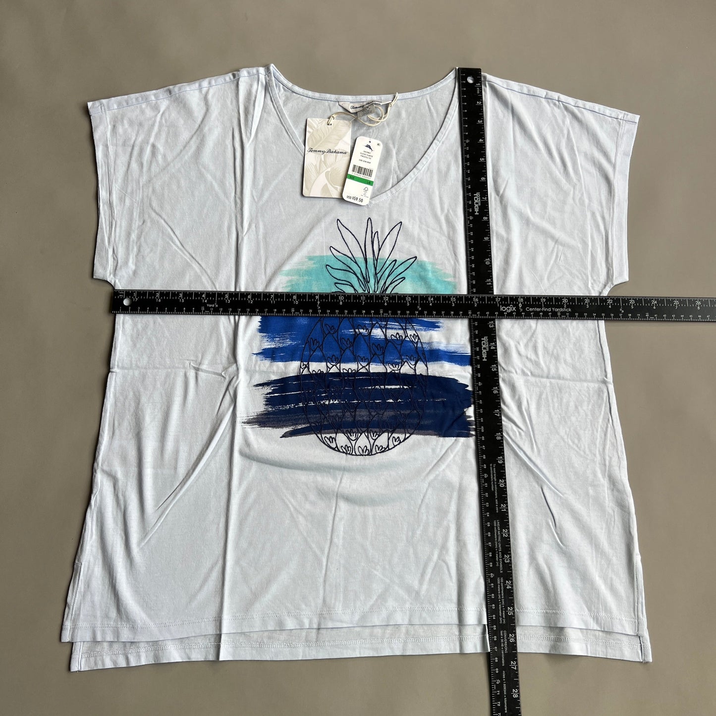 TOMMY BAHAMA Women's Seaport Painted Pineapple Tee T-shirt Dew Drop Size L (New)