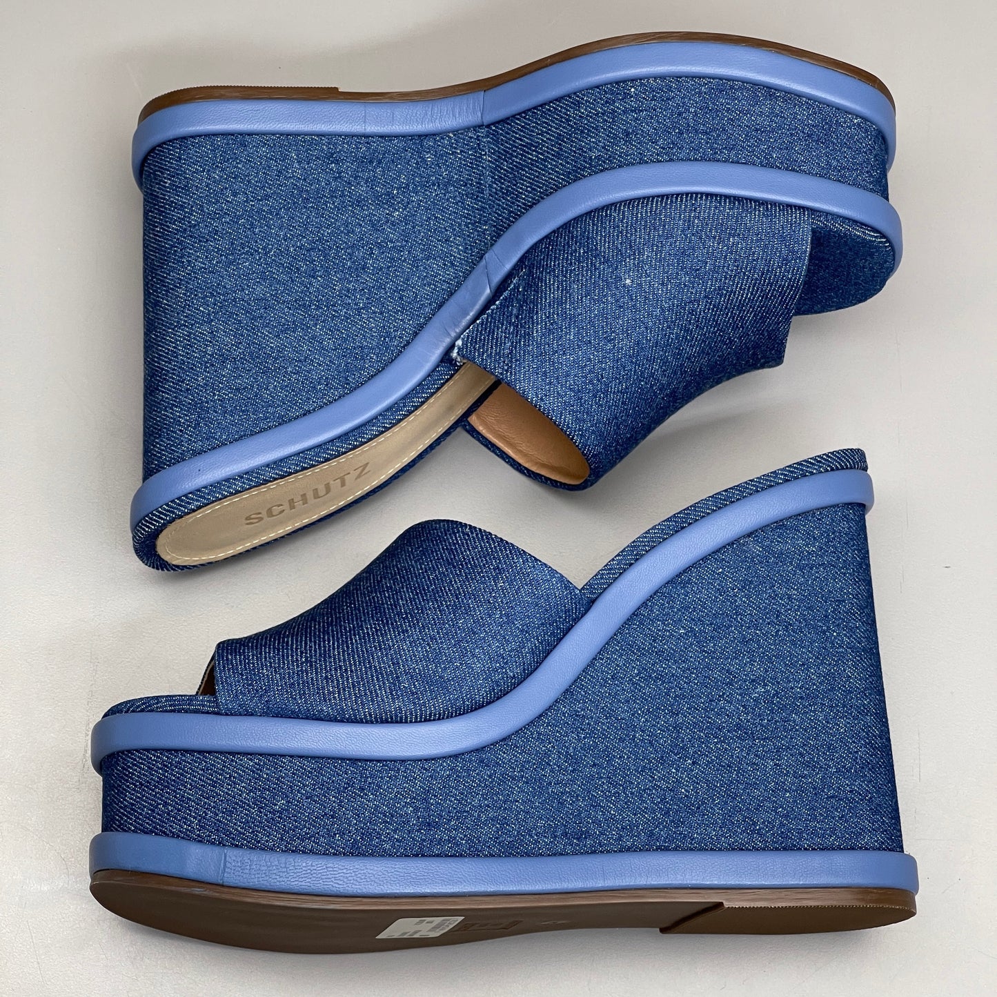 SCHUTZ Dalle Denim Women's Wedge Sandal Blue Platform Shoe Sz 9.5B (New)