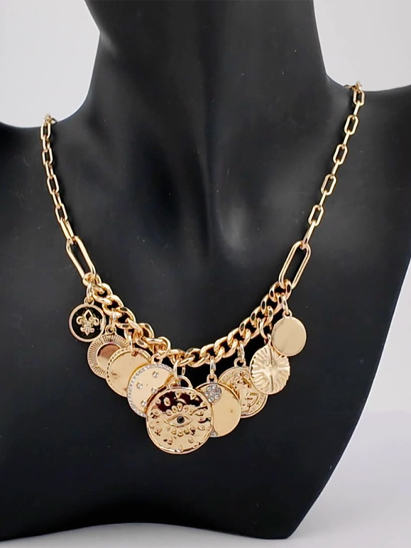 Modern mystical coin-set diamond relief small pendant bib necklace