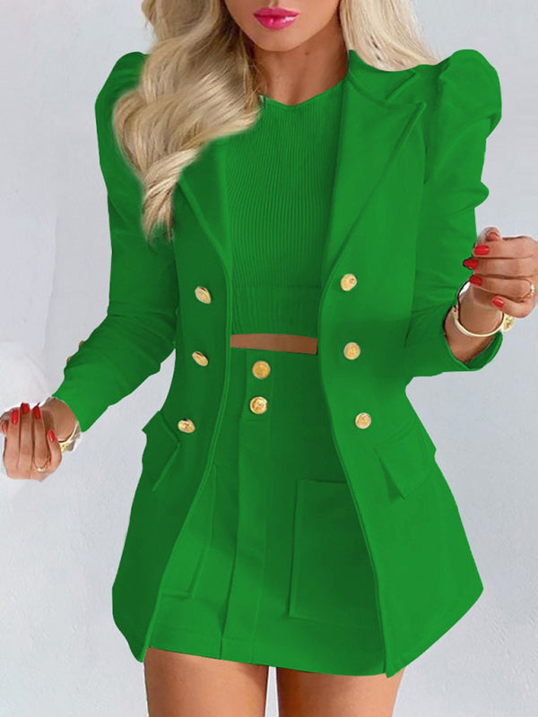 Printed princess sleeve commuter slim skirt suit Modern style
