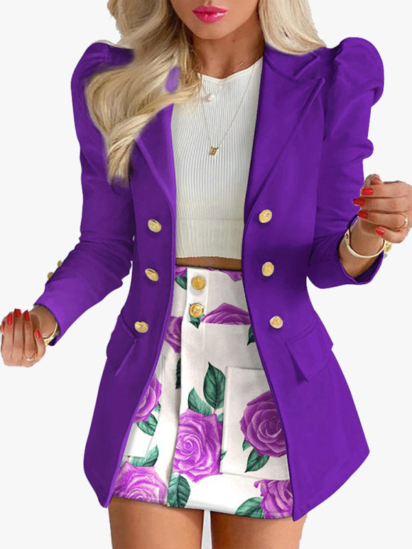Printed princess sleeve commuter slim skirt suit Modern style