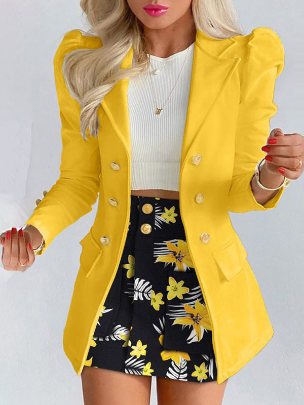 Printed princess sleeve commuter slim skirt suit Modern style