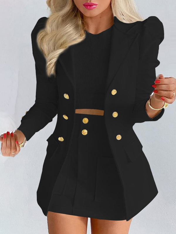 Printed princess sleeve commuter slim skirt suit Modern style