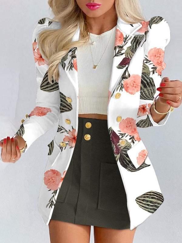 Printed princess sleeve commuter slim skirt suit Modern style