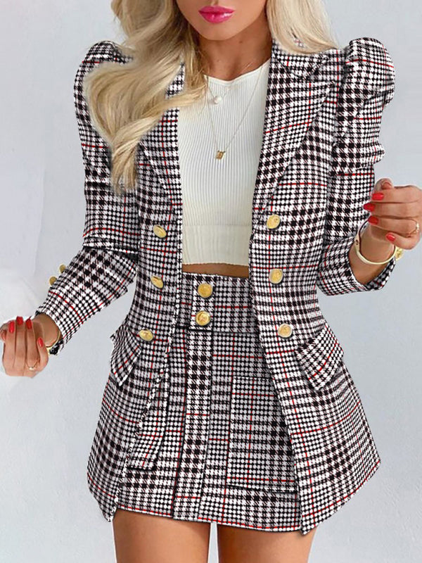 Printed princess sleeve commuter slim skirt suit Modern style