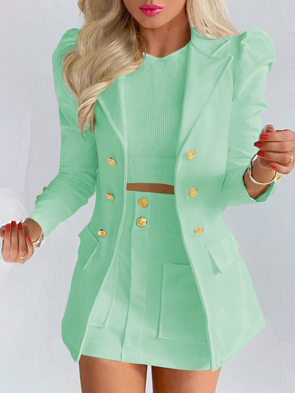 Printed princess sleeve commuter slim skirt suit Modern style