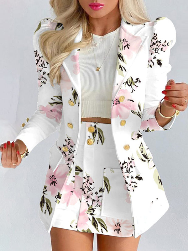 Printed princess sleeve commuter slim skirt suit Modern style