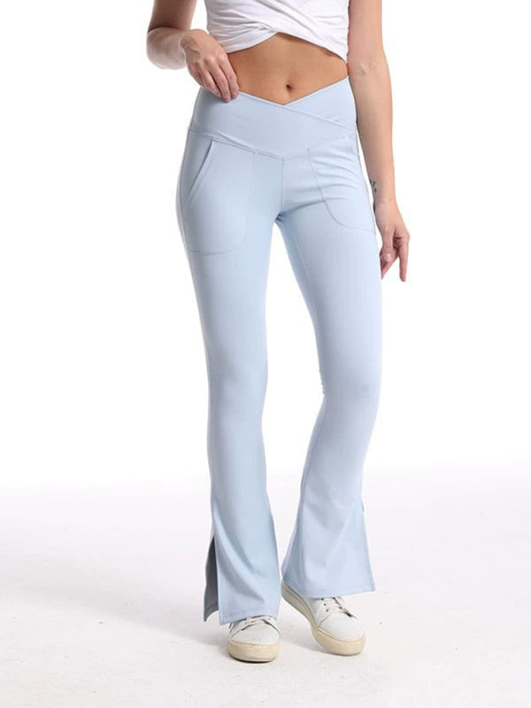 Women's High-Waist Wide Leg Pants - Slit Design & Tummy Control