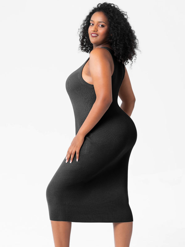 Modern fat mm round neck vest bottoming tight hip knit dress