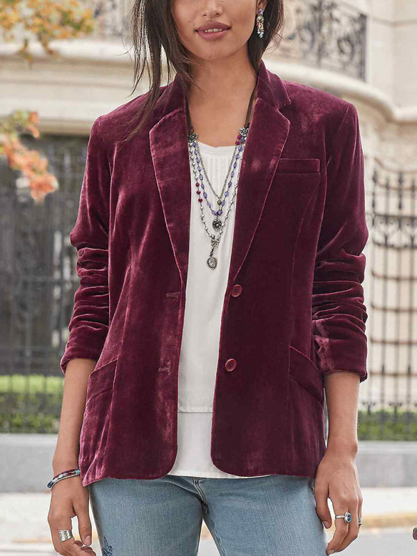 Women's Velvet Blazer Top - Casual Suit - Multiple Colors