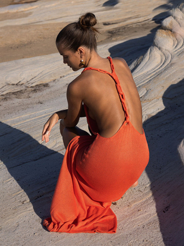 Modern Beach Skirt Women's Solid Color Sexy Knitted Beach Bikini Swimsuit Cover-up Sun Protection Wear