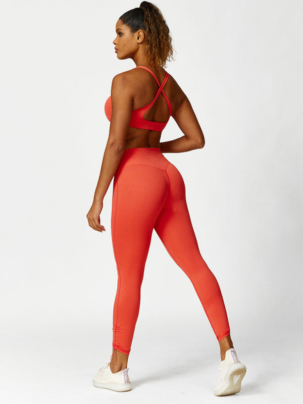 Women's Drawstring Sports Bra - Breathable Nylon Yoga Top