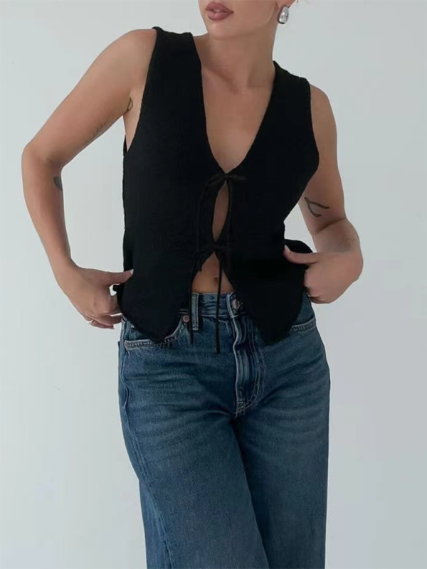 Knitted V-Neck Vest | Rope Detail Design | Autumn Winter | Multiple Colors