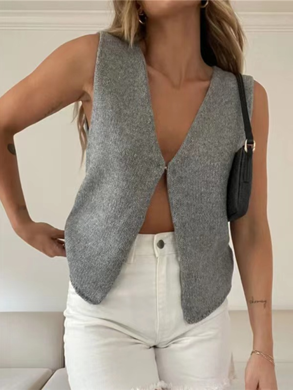 Knitted V-Neck Vest | Rope Detail Design | Autumn Winter | Multiple Colors