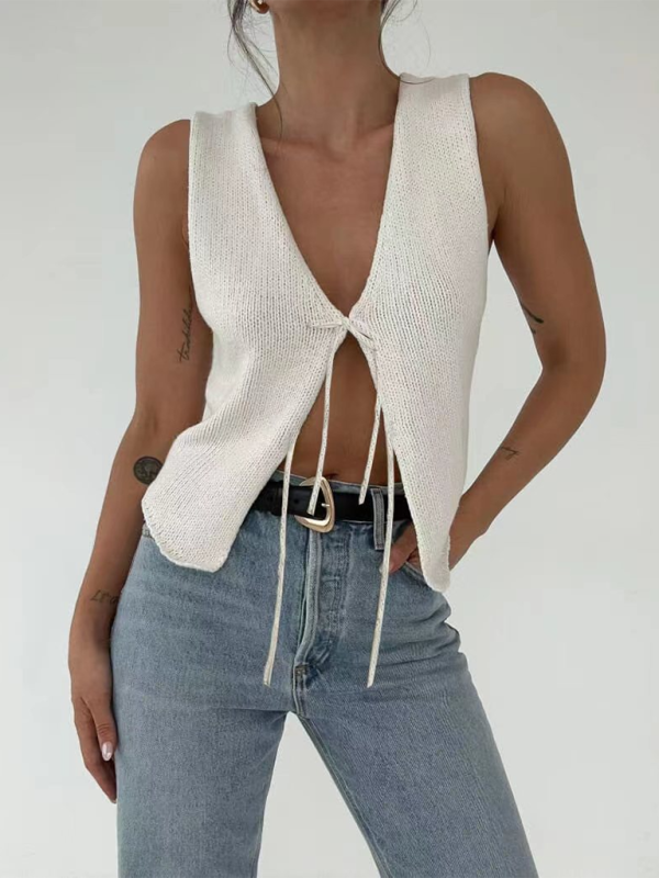 Knitted V-Neck Vest | Rope Detail Design | Autumn Winter | Multiple Colors