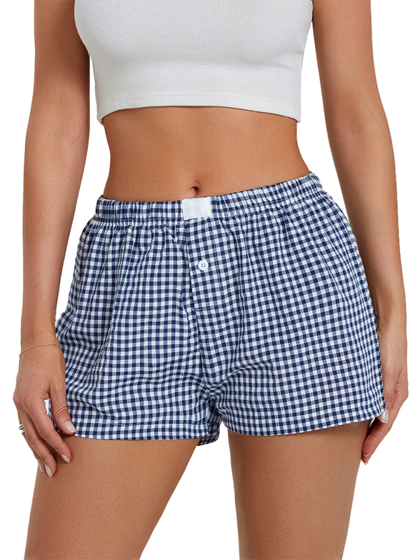 High Waist Wide Leg Plaid Shorts - Vintage Casual Summer Shorts