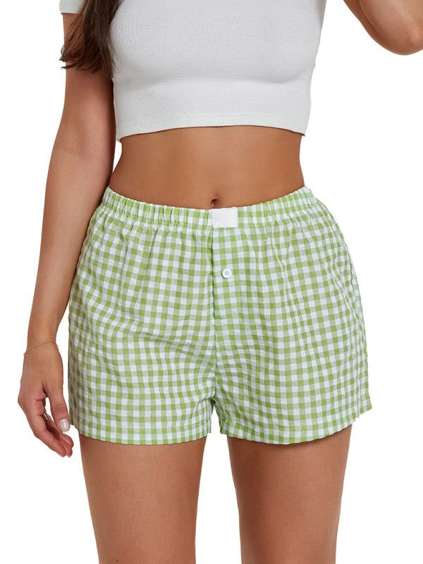 High Waist Wide Leg Plaid Shorts - Vintage Casual Summer Shorts
