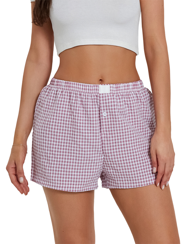 High Waist Wide Leg Plaid Shorts - Vintage Casual Summer Shorts