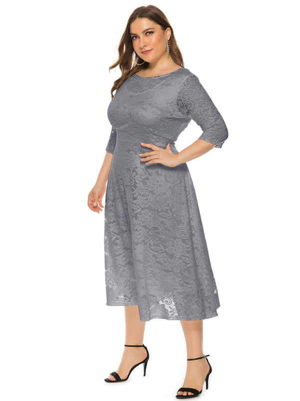 Plus size women's new evening dress bridesmaid dress lace pocket dress