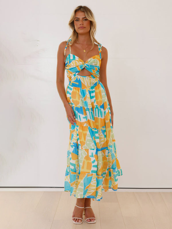 Beach holiday long dress sexy hot girl suspender dress