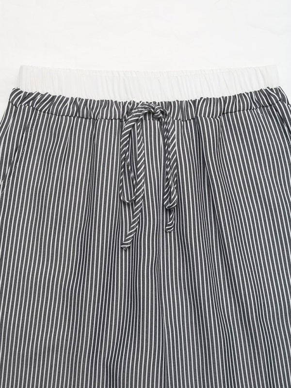 Contrast color striped casual trousers