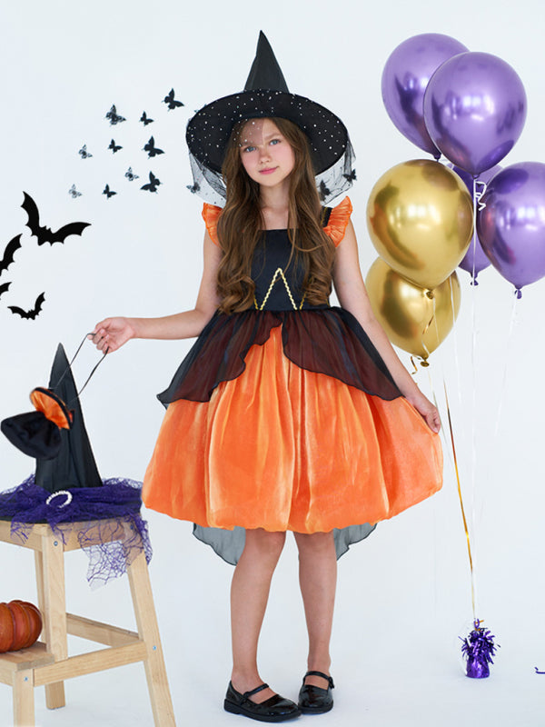 Girls Polka Dot Princess Costume Dress - Red & Orange Party Outfit
