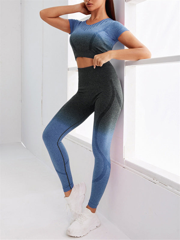 Women's Gradient Tie-Dye Seamless Yoga Set - Two-Piece Athletic Wear