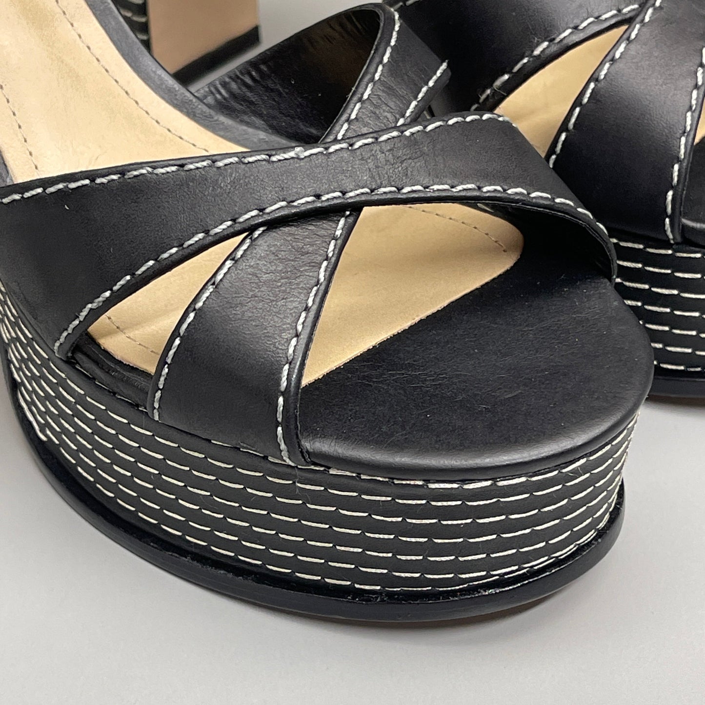 SCHUTZ Keefa Casual Women's Leather Sandal Black Platform 4" Heel Shoes Sz 10.5B (New)