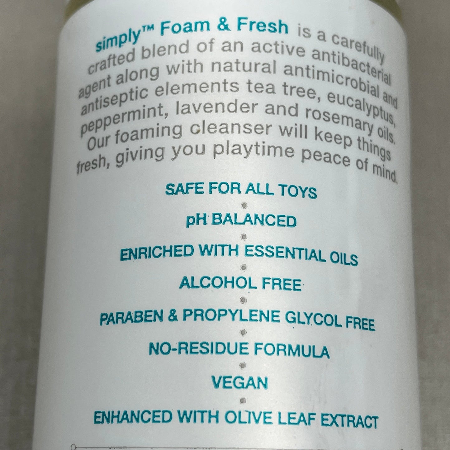 WICKED SENSUAL CARE Simply Foam 'n Fresh Clean & Simple Anti-Bacterial Foaming Toy Cleaner Enhanced w/ Olive Leaf Extract 7 oz (New)