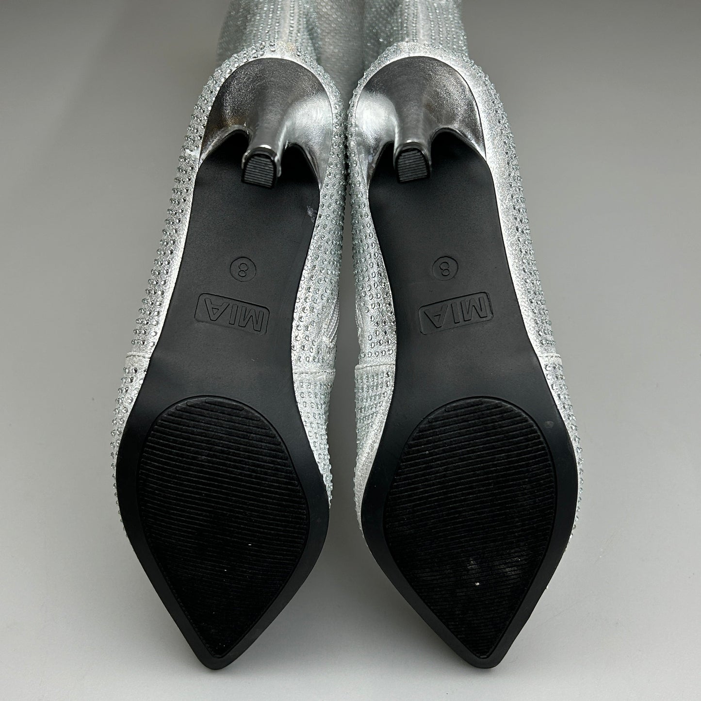 MIA Mackynzie Silver Stone Tall Heeled Boots Sz 6.5M Q100302