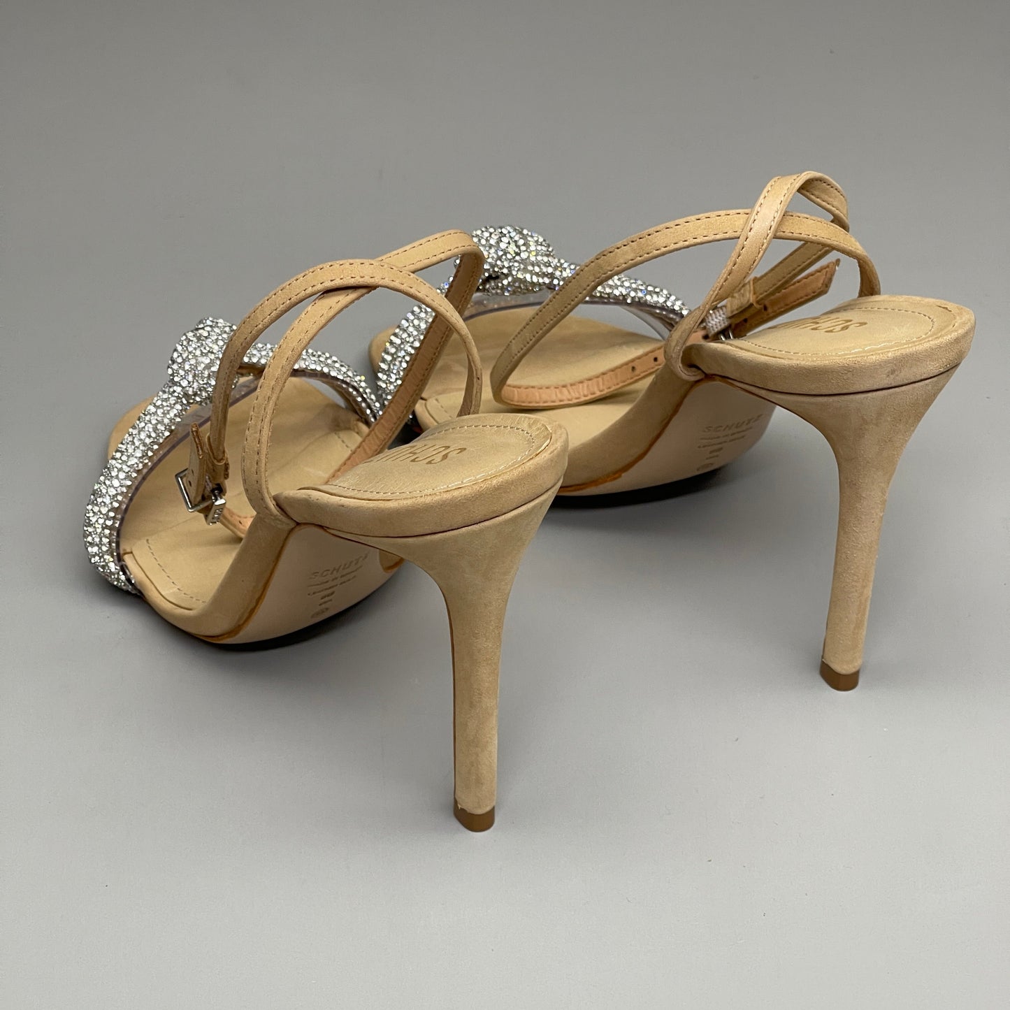 SCHUTZ Peaky Nubuck & Vinyl Multimaterial Women's Sandal Heel Light Nude Sz 6.5B (New)