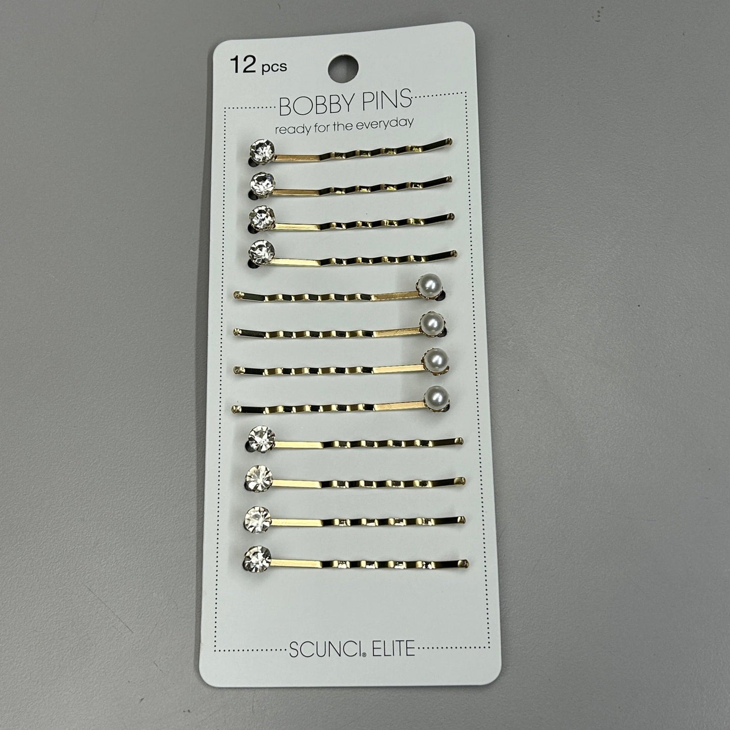 SCUNCI 3-PACK! Pearl/Crystal Bobby Pin Slides Elite Collection Gold 12-Pieces (New)
