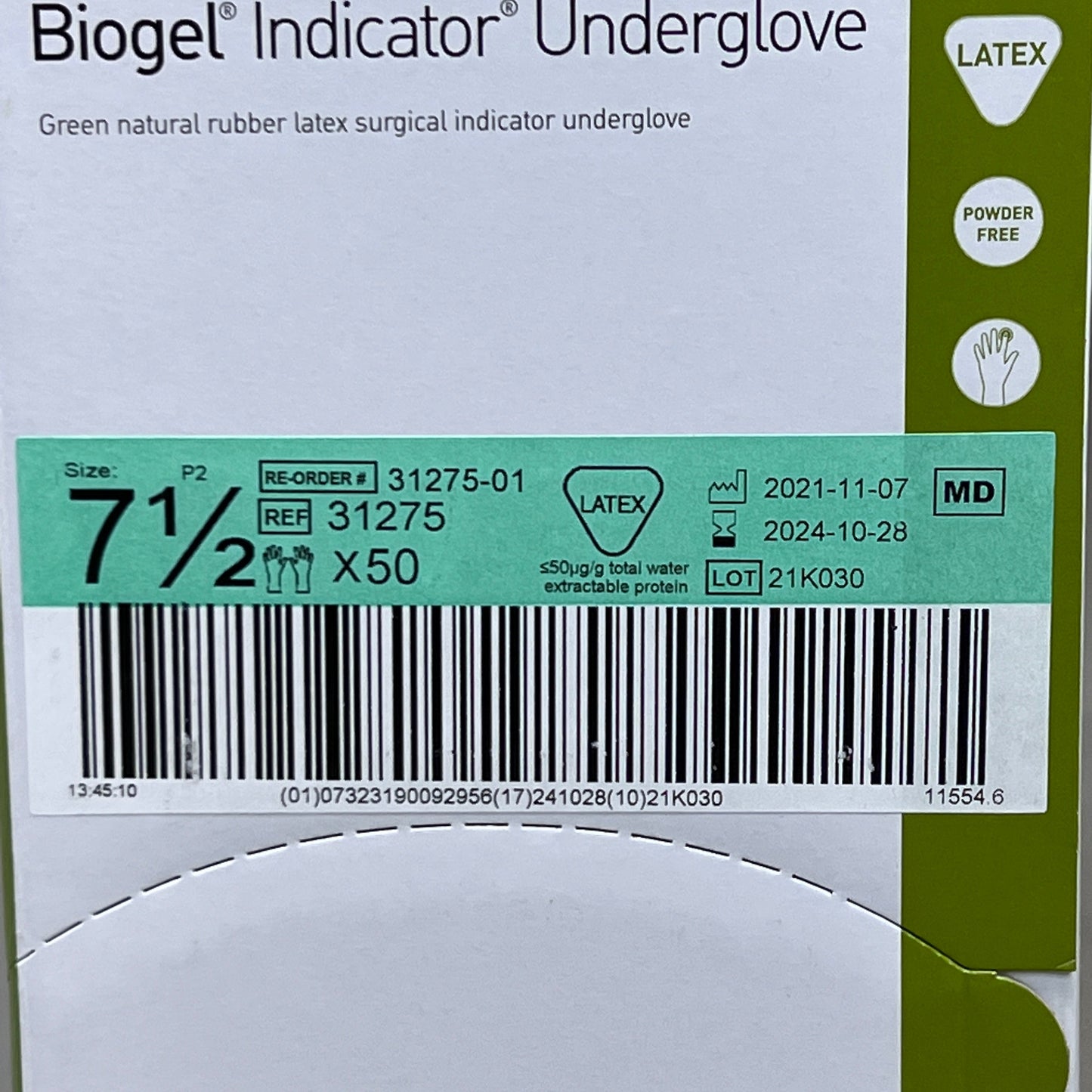 MOLNLYCKE Biogel M Latex Surgical Gloves Enhanced Grip SZ 7.5 Straw Yellow 50 Pairs 30575 (New)