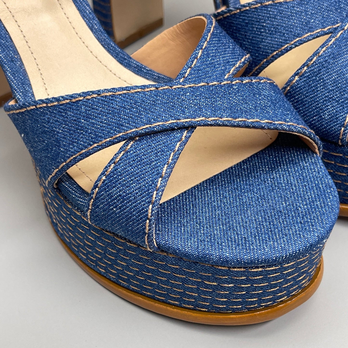 SCHUTZ Keefa Casual Denim Women's 4" Heeled Sandal Platform Blue Sz 9.5B (New)