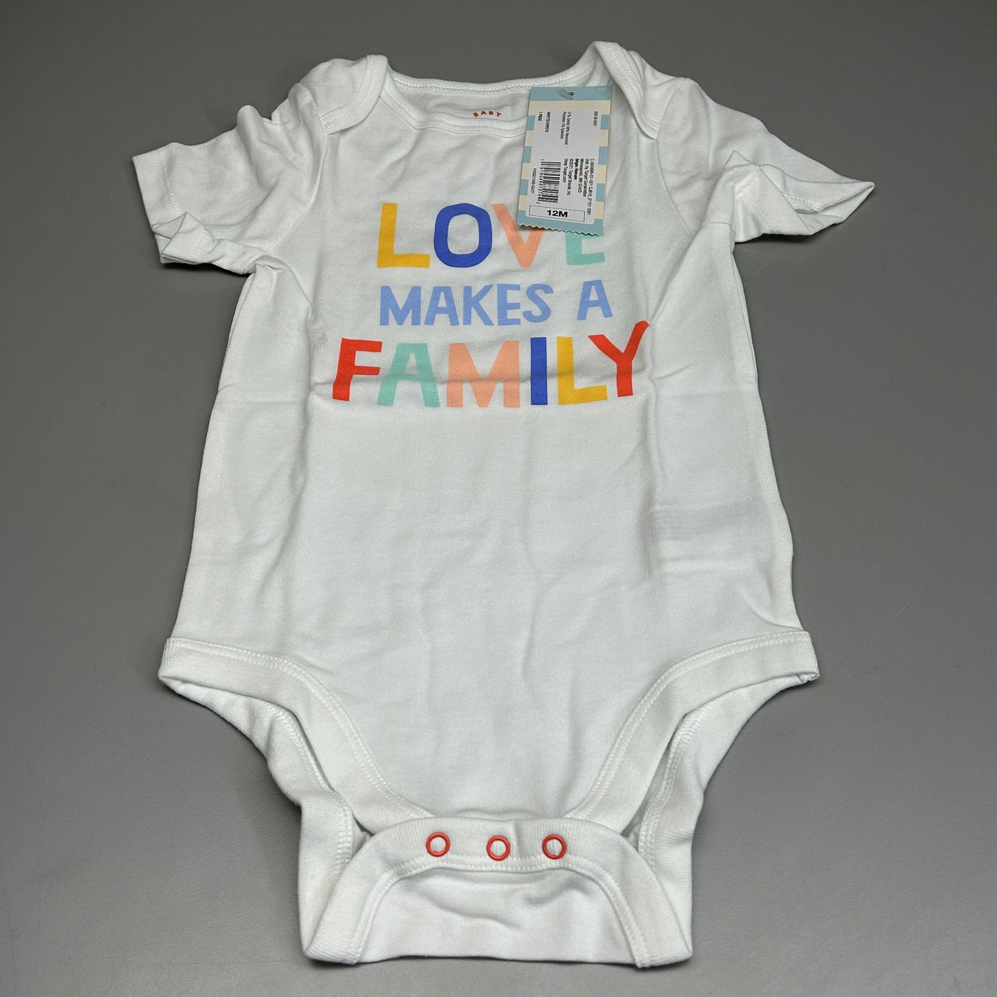 CAT & JACK Baby Boys' Love Short Sleeve Bodysuit White 12M (New)