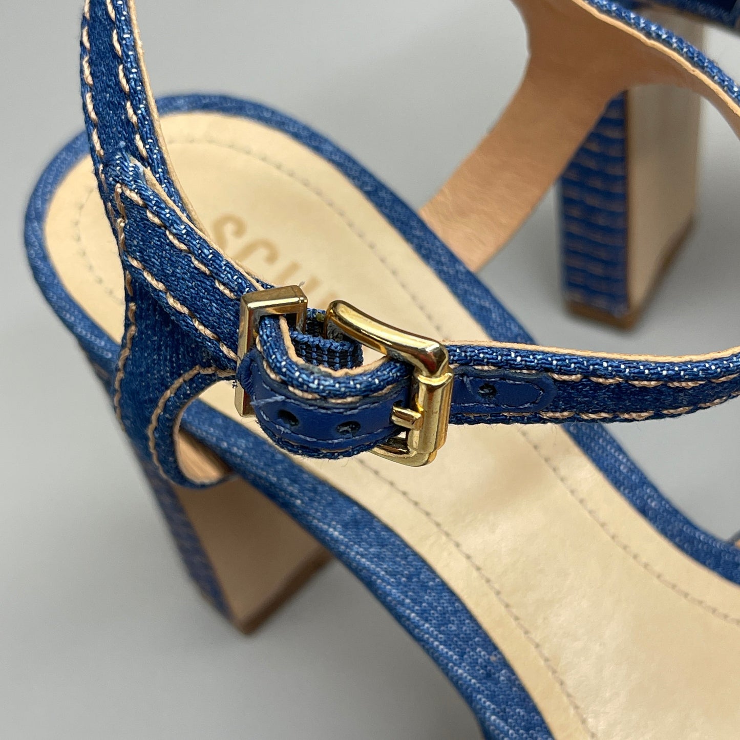 SCHUTZ Keefa Casual Denim Women's 4" Heeled Sandal Platform Blue Sz 7.5B (New)