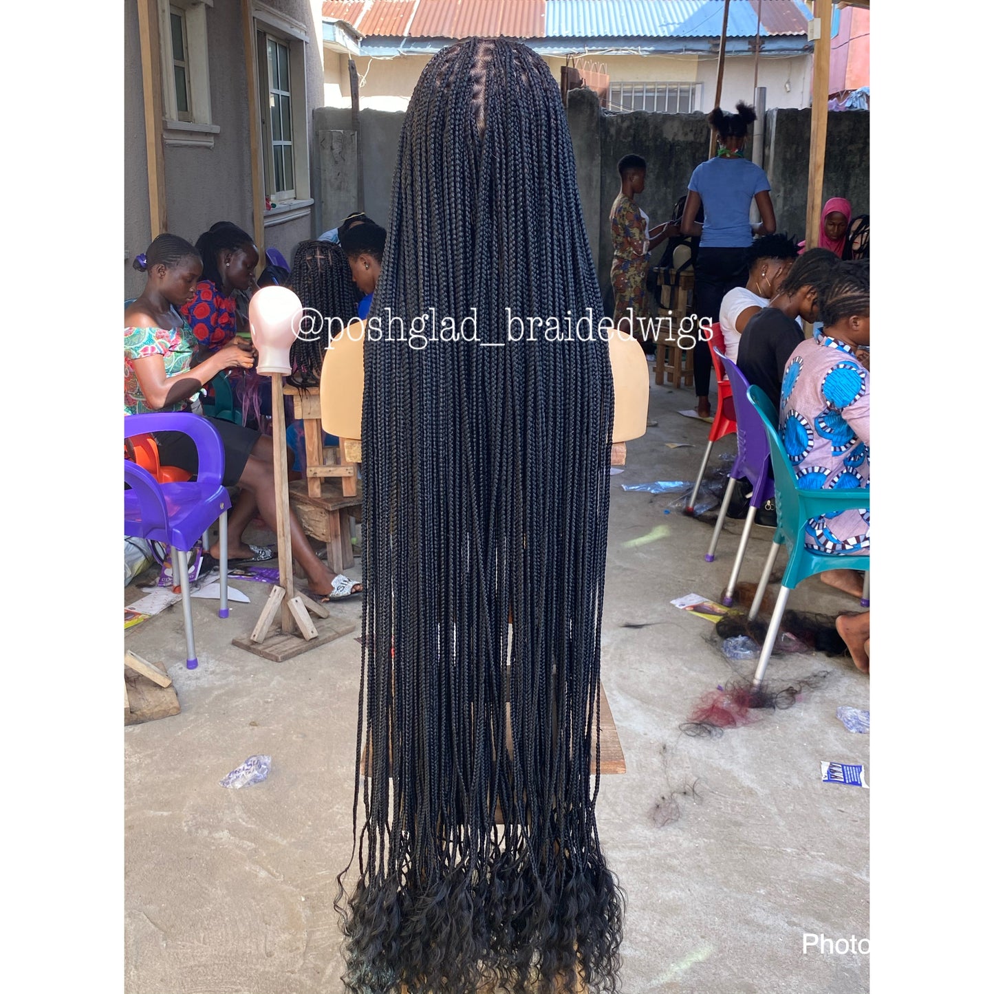 Goddess Knotless Braid Wig, HD Full Lace, Color 1B, Tailbone Length - Daya
