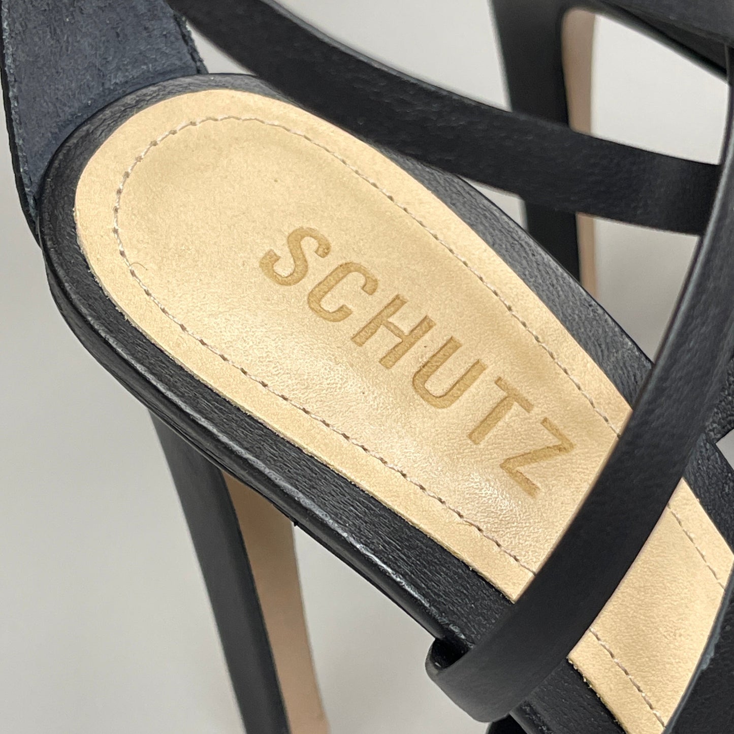 SCHUTZ Bryce Ankle Tie Women's Leather High Heel Strappy Sandal Black Sz 10.5B (New)