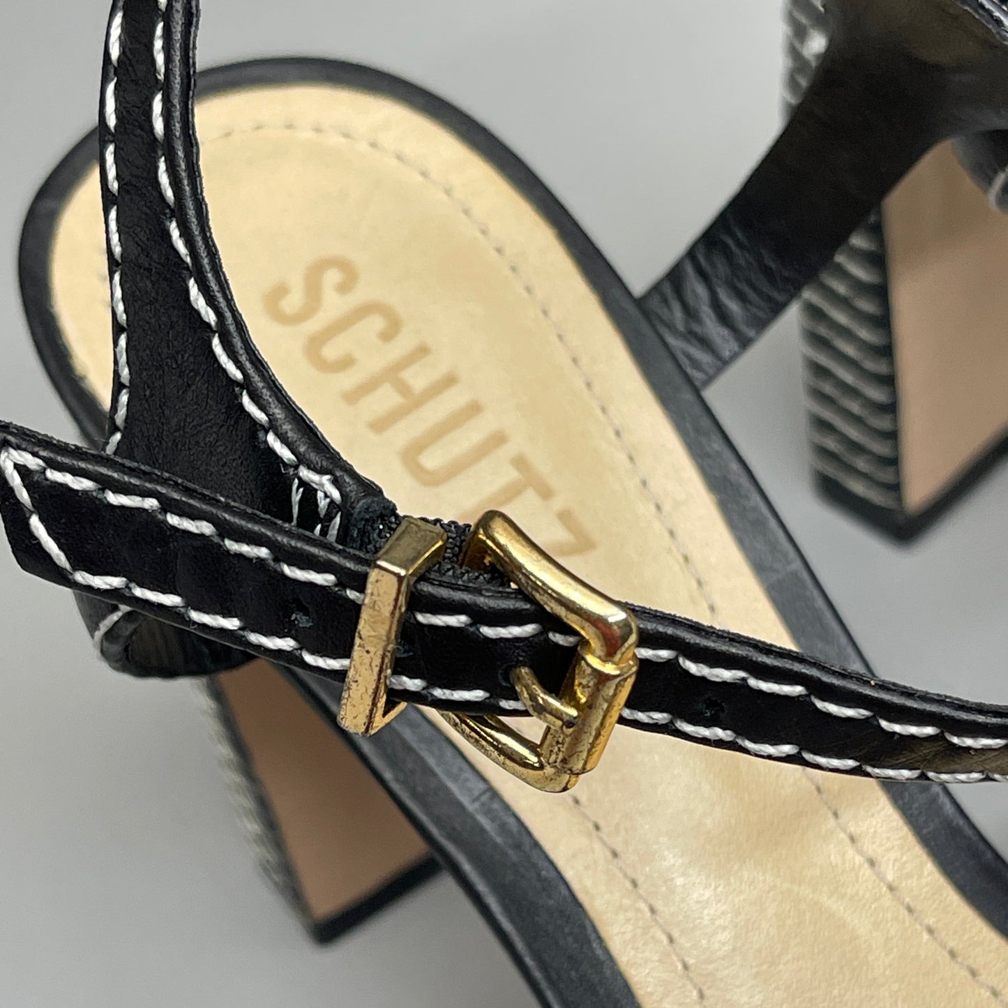 SCHUTZ Keefa Casual Women's Leather Sandal Black Platform 4" Heel Shoes Sz 7B (New)