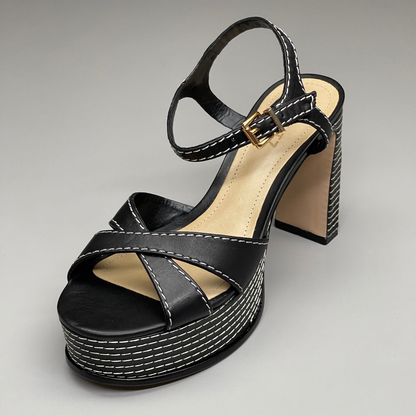 SCHUTZ Keefa Casual Women's Leather Sandal Black Platform 4" Heel Shoes Sz 7.5B (New)
