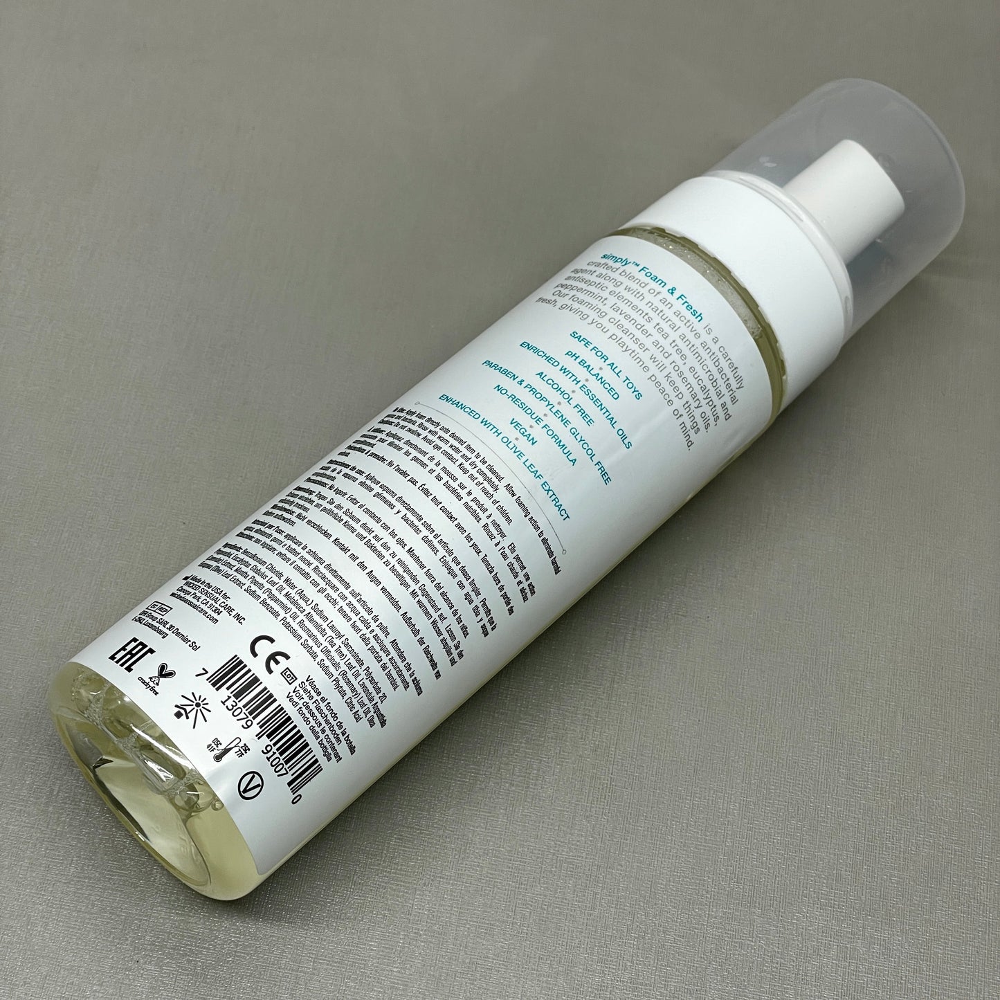 WICKED SENSUAL CARE Simply Foam 'n Fresh Clean & Simple Anti-Bacterial Foaming Toy Cleaner Enhanced w/ Olive Leaf Extract 7 oz (New)
